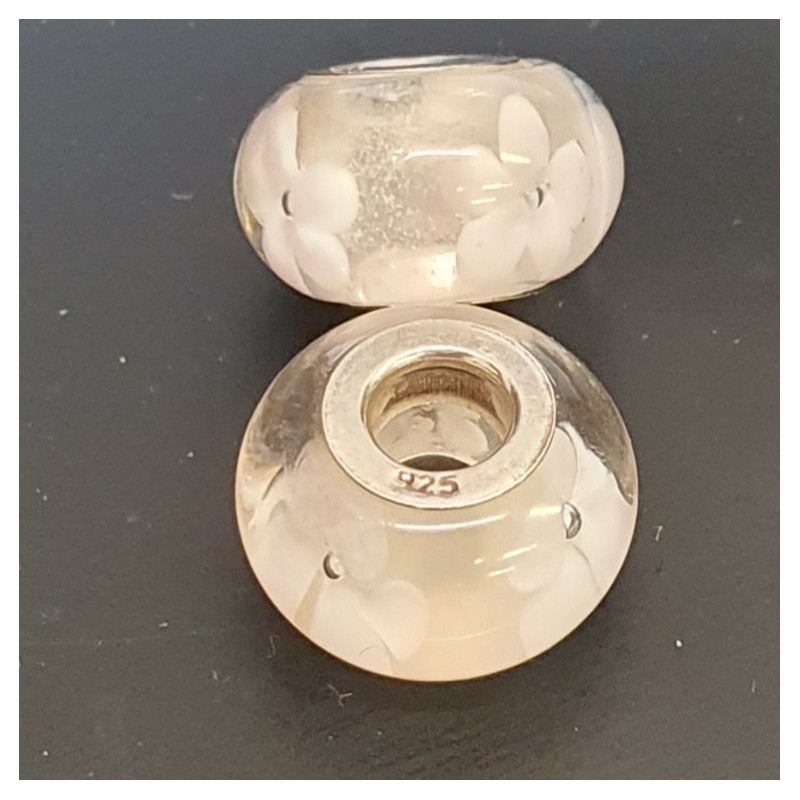 Charms 925 set of 2 clear with pink flower