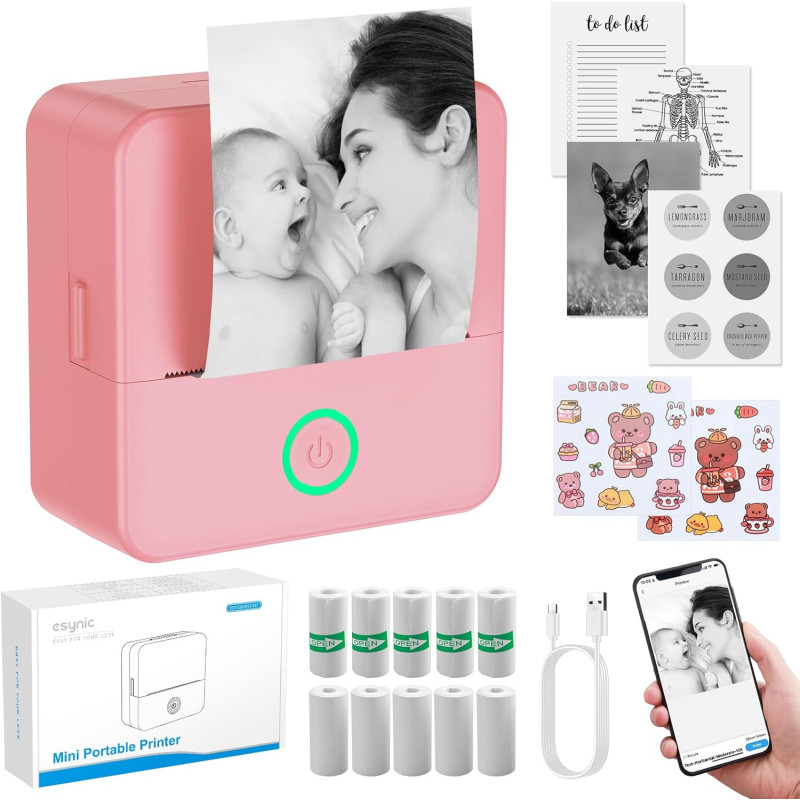 eSynic Pink Mini Portable Thermal Printer for Phone
