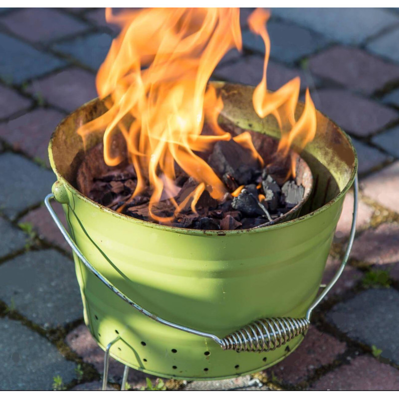 Portable BBQ Bucket Grill – Green Outdoor Charcoal Barbecue for Camping, Garden & Travel