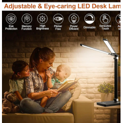 Double Head LED Desk Lamp – Dimmable Touch Control Table Light with Dual Swing Arms