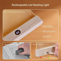 LED Book Light & Night Light 2-in-1 – Rechargeable Reading Lamp with 3 Colour Temperatures & Stepless Dimming