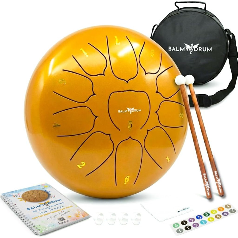 The Balmy Drum – 11-Note 10-Inch Steel Tongue Drum Set with Music Book