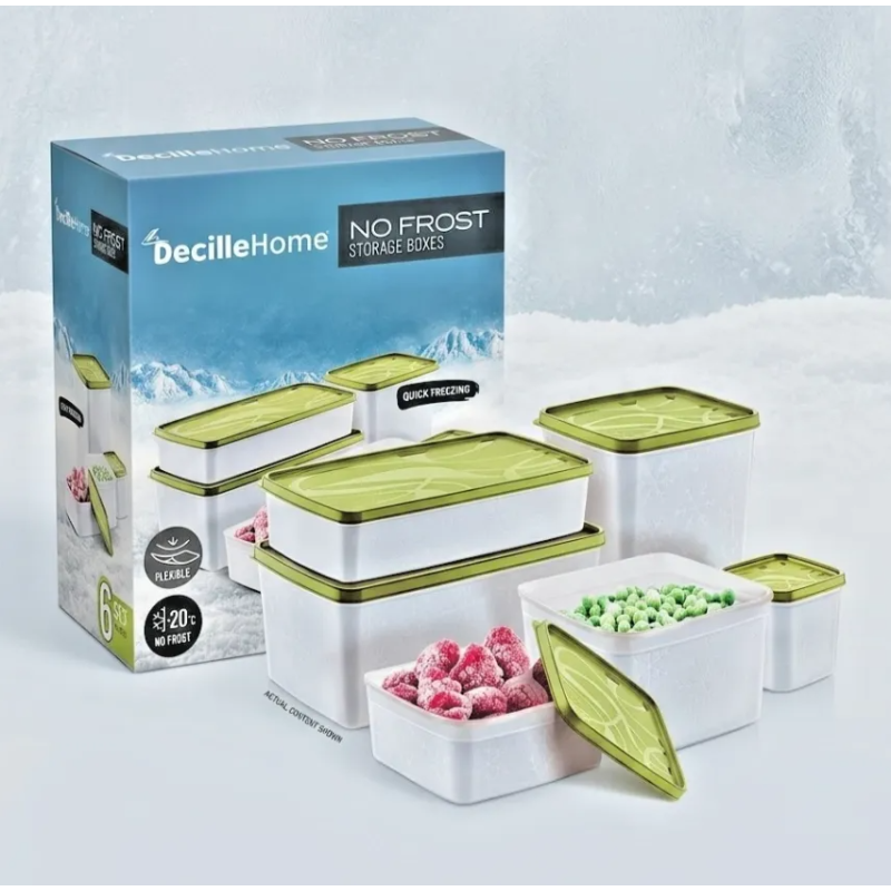 DecilleHome No Frost 6pc Storage Box Set Quick Freezing Flexible Containers