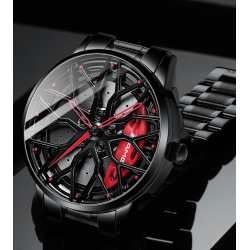 Mihawk Men's Rim Watch - 3D Rim Design Quartz Watch with Mineral Glass, Motorsport Style, Stainless Steel Bracelet