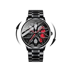 Mihawk Men's Rim Watch - 3D Rim Design Quartz Watch with Mineral Glass, Motorsport Style, Stainless Steel Bracelet