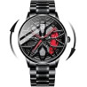 Mihawk Men's Rim Watch - 3D Rim Design Quartz Watch with Mineral Glass, Motorsport Style, Stainless Steel Bracelet