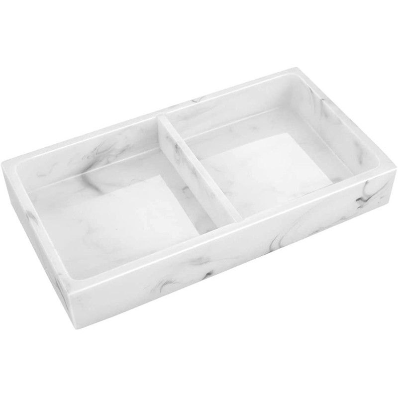 Emibele Vanity Tray, Resin Bathroom Tray with 2-Compartment, Decorative Marble Design