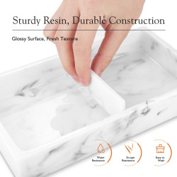 Emibele Vanity Tray, Resin Bathroom Tray with 2-Compartment, Decorative Marble Design