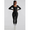 MOOSLOVER Solid Color Ribbed Long Sleeve Seamless Jumpsuit