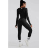 MOOSLOVER Solid Color Ribbed Long Sleeve Seamless Jumpsuit