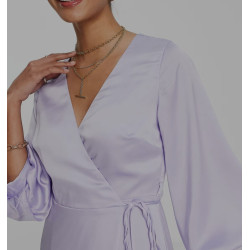 Blue Satin Wrap Midi Dress