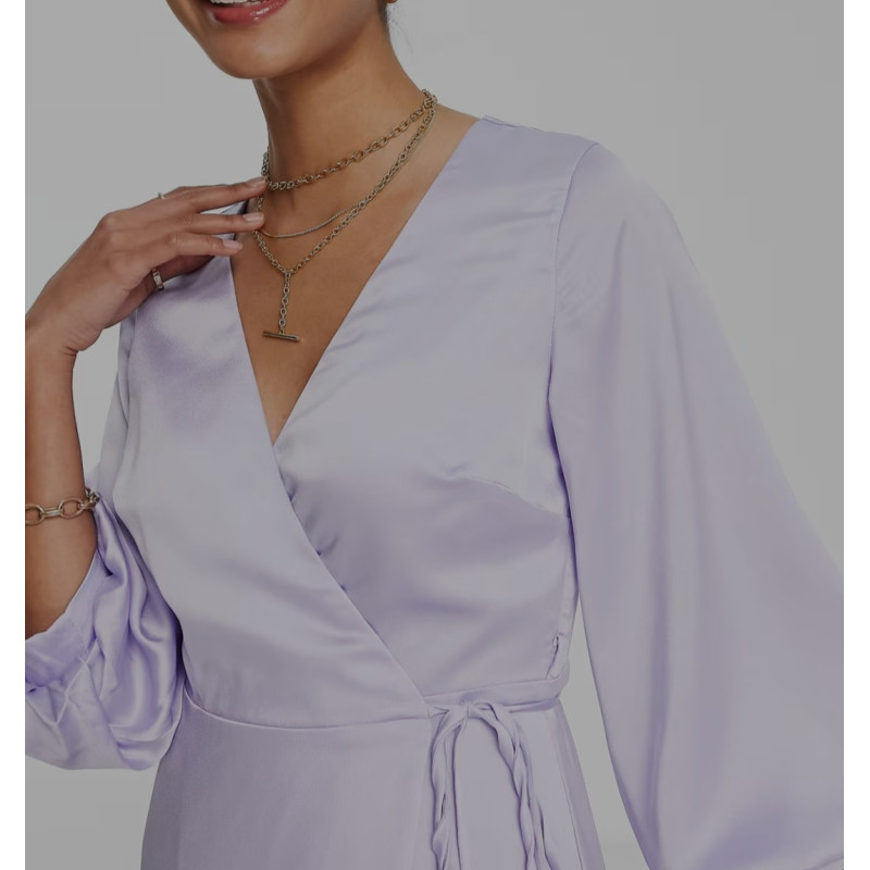 Blue Satin Wrap Midi Dress