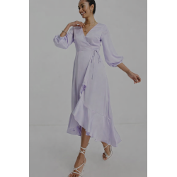 Blue Satin Wrap Midi Dress