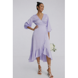 Blue Satin Wrap Midi Dress
