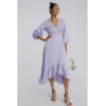 Blue Satin Wrap Midi Dress