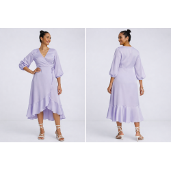 Blue Satin Wrap Midi Dress