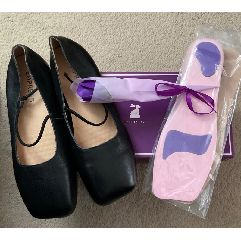 Ladies Empress Australia black leather square toe ballet shoes