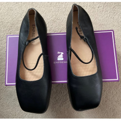 Ladies Empress Australia black leather square toe ballet shoes
