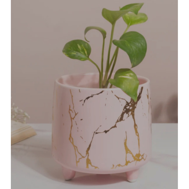 Gold Pink Marble Ceramic Planter