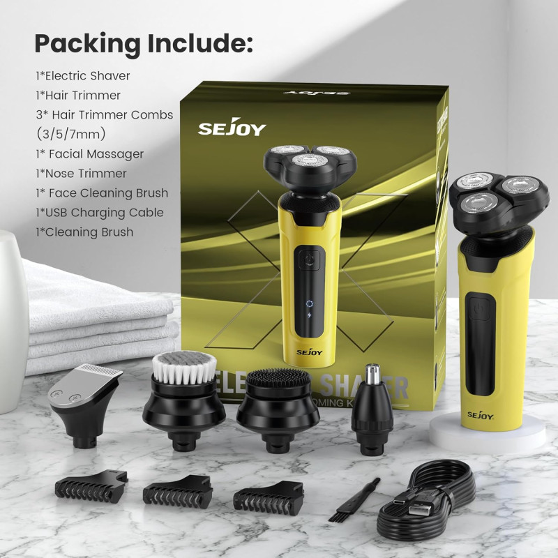 Sejoy Shavers for Men Rechargeable, Electric Razors Cordless 5 in 1 Men, Mens Shaving-IPX7 Waterproof