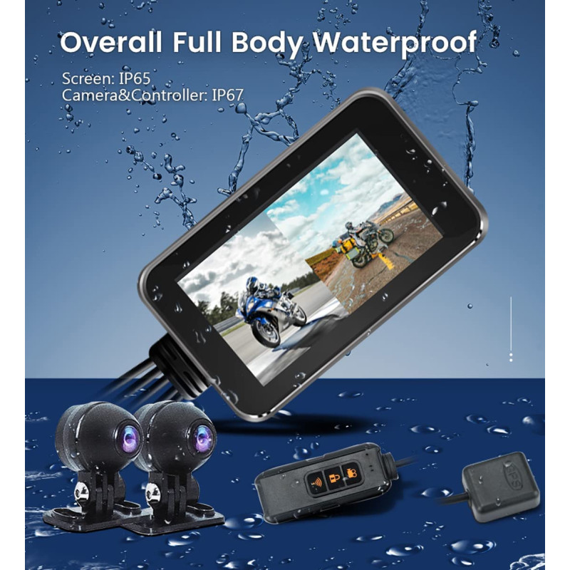 Motorcycle DVR Dash Cam, GreenYi 4” IPS Touch Screen w/ FHD 1080P Front & Rear Camera